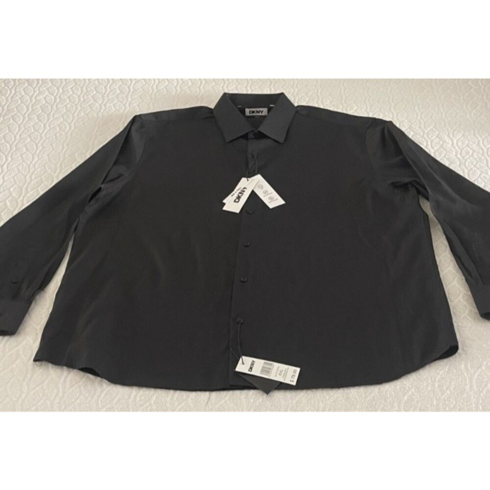 DKNY SZ XXL Men's Dress Shirt Black Long-Sleeve Button Down NWT Regular Fit